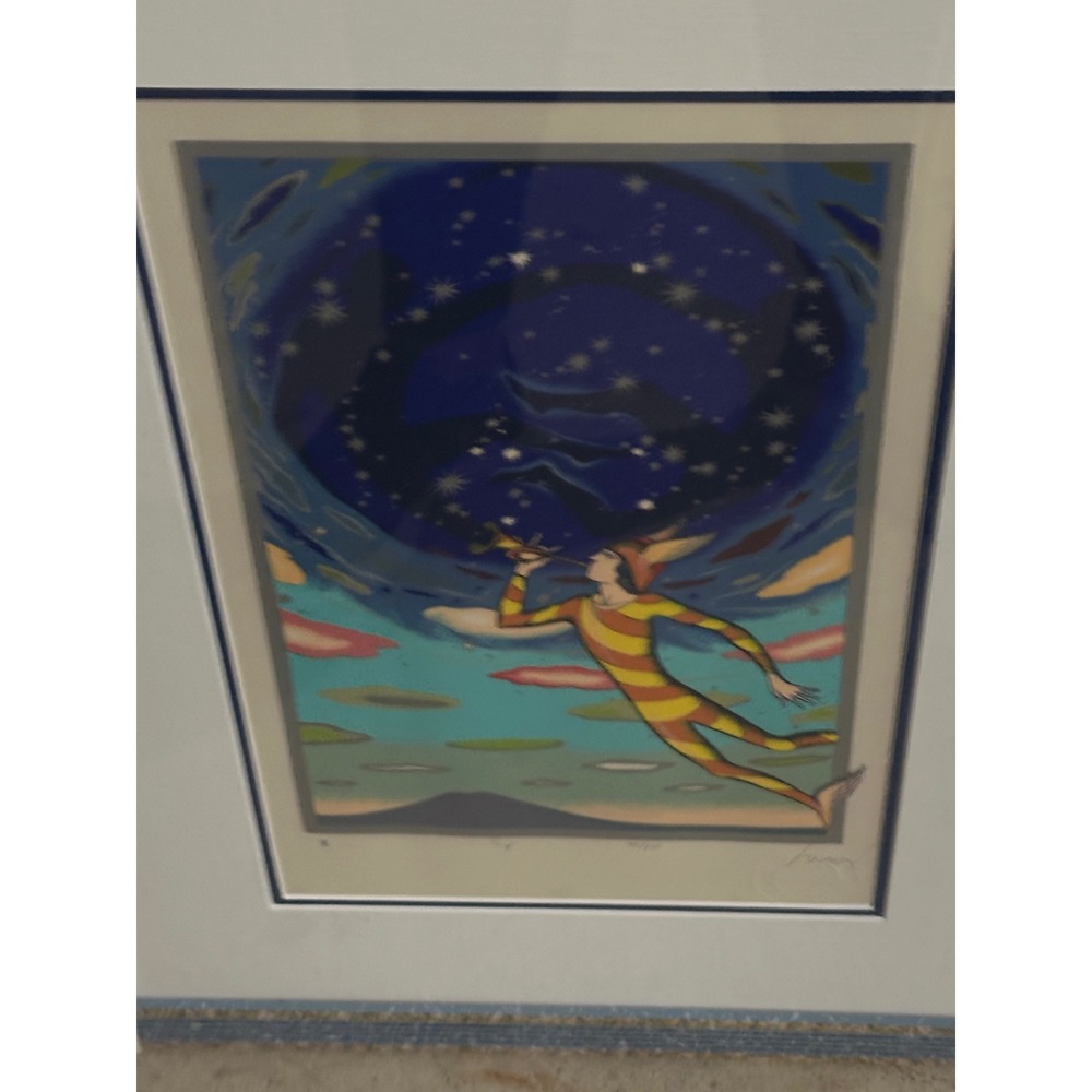 Isaac Maimon Signed Limited Edition Lithograph Surreal Winged Figure Starry Sky